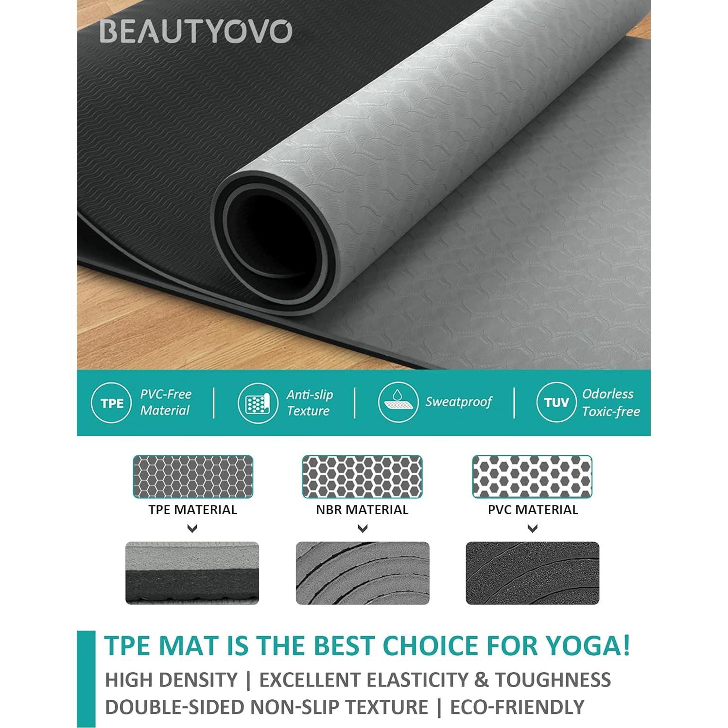 BEAUTYOVO Yoga Mat with Strap, 1/3 Inch Extra Thick Yoga Mat Double-sided Non Slip, Professional TPE Yoga Mats for Women Men, Workout Mat for Yoga, Pilates and Floor Exercises
