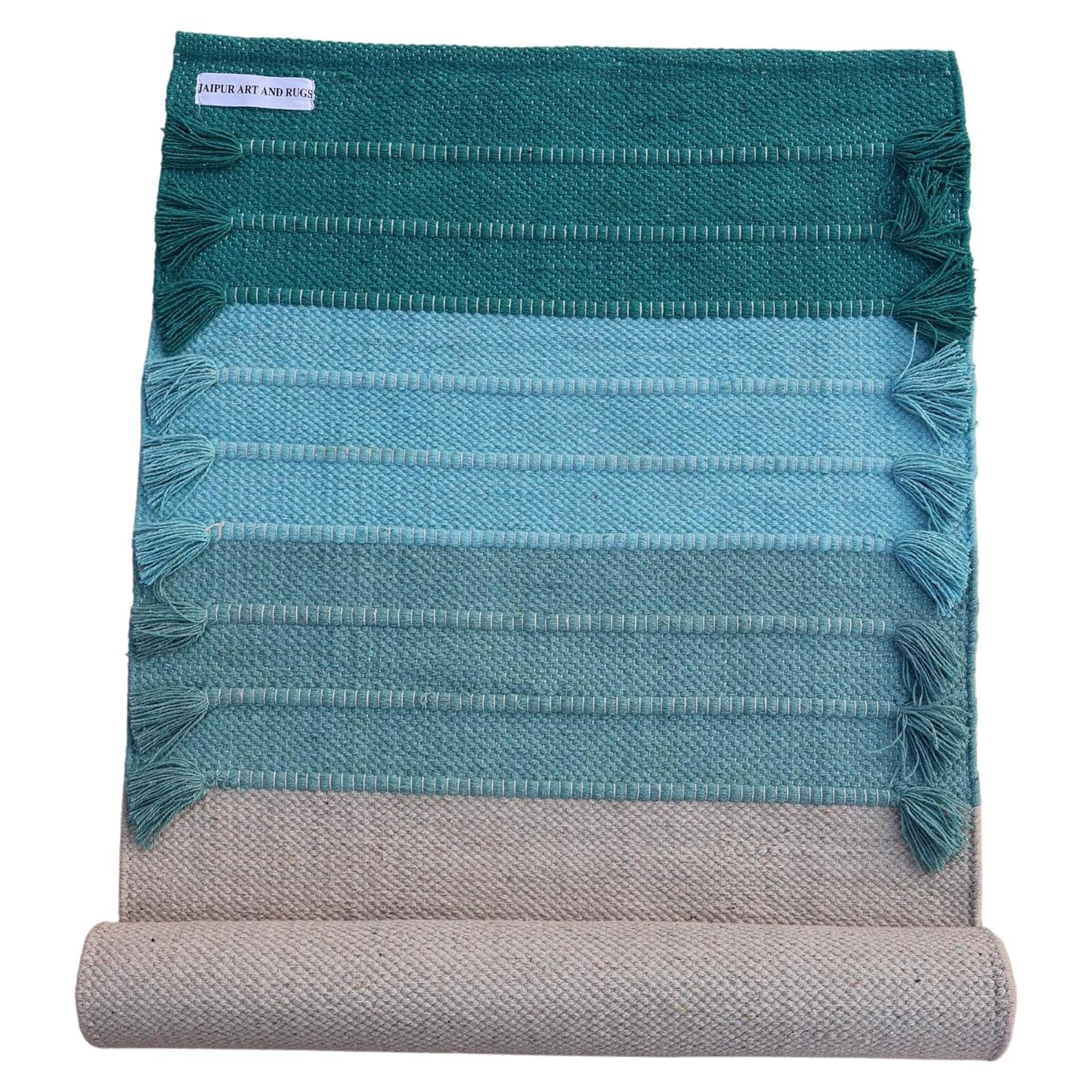 Alfombra de Yoga Ecológica Jaipur art & Rugs 183x61cm Verde-Blanco