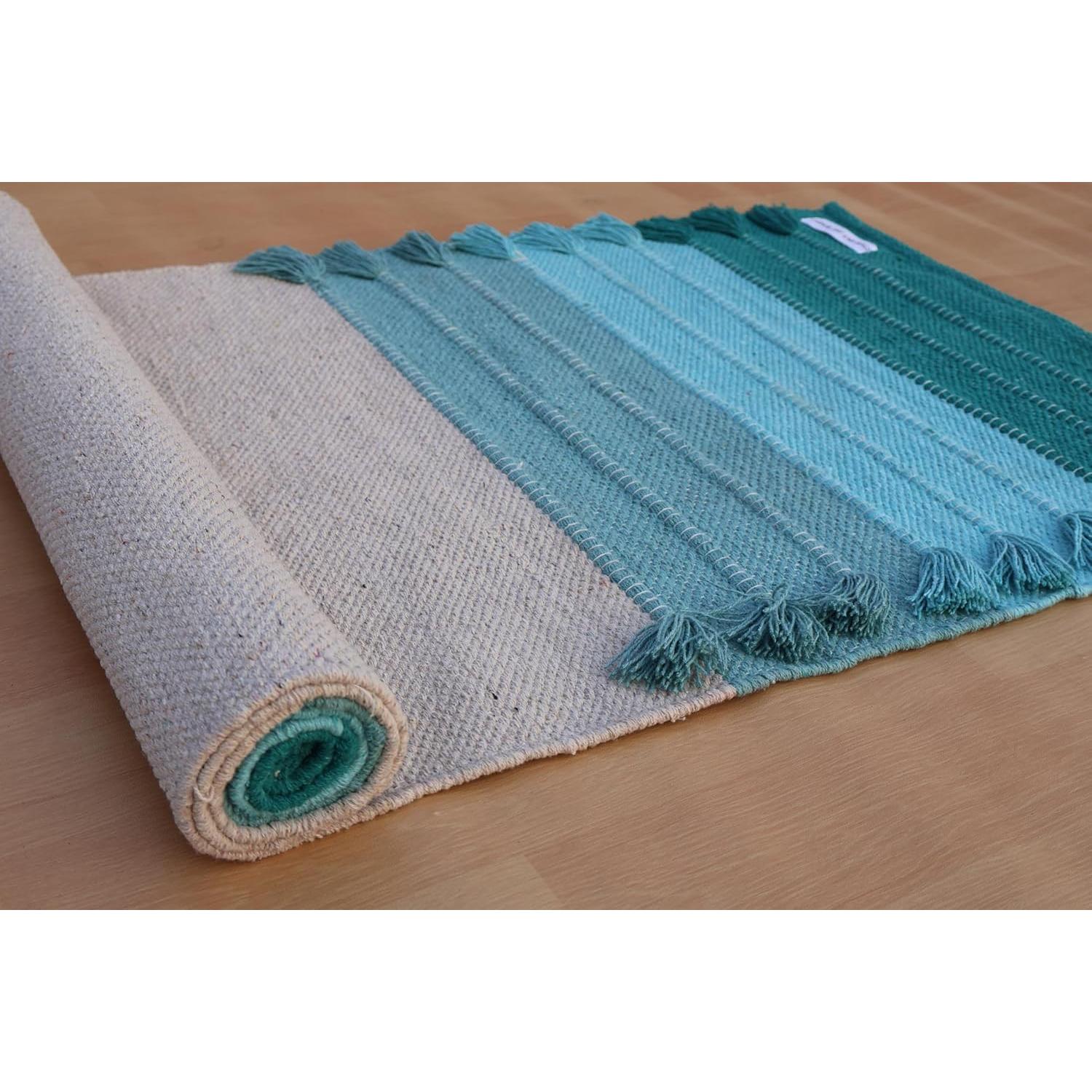 Alfombra de Yoga Ecológica Jaipur art & Rugs 183x61cm Verde-Blanco