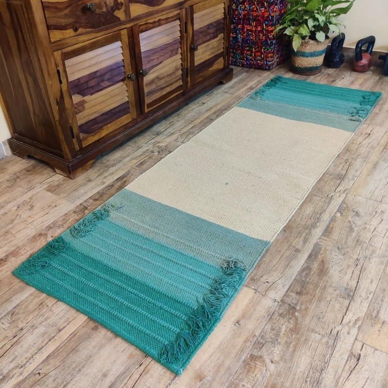 Alfombra de Yoga Ecológica Jaipur art & Rugs 183x61cm Verde-Blanco