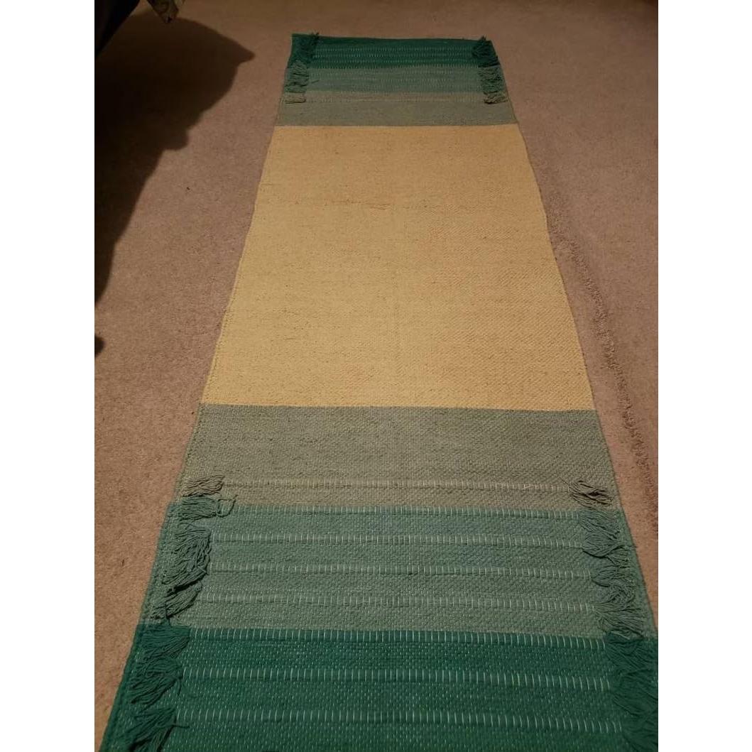 Alfombra de Yoga Ecológica Jaipur art & Rugs 183x61cm Verde-Blanco