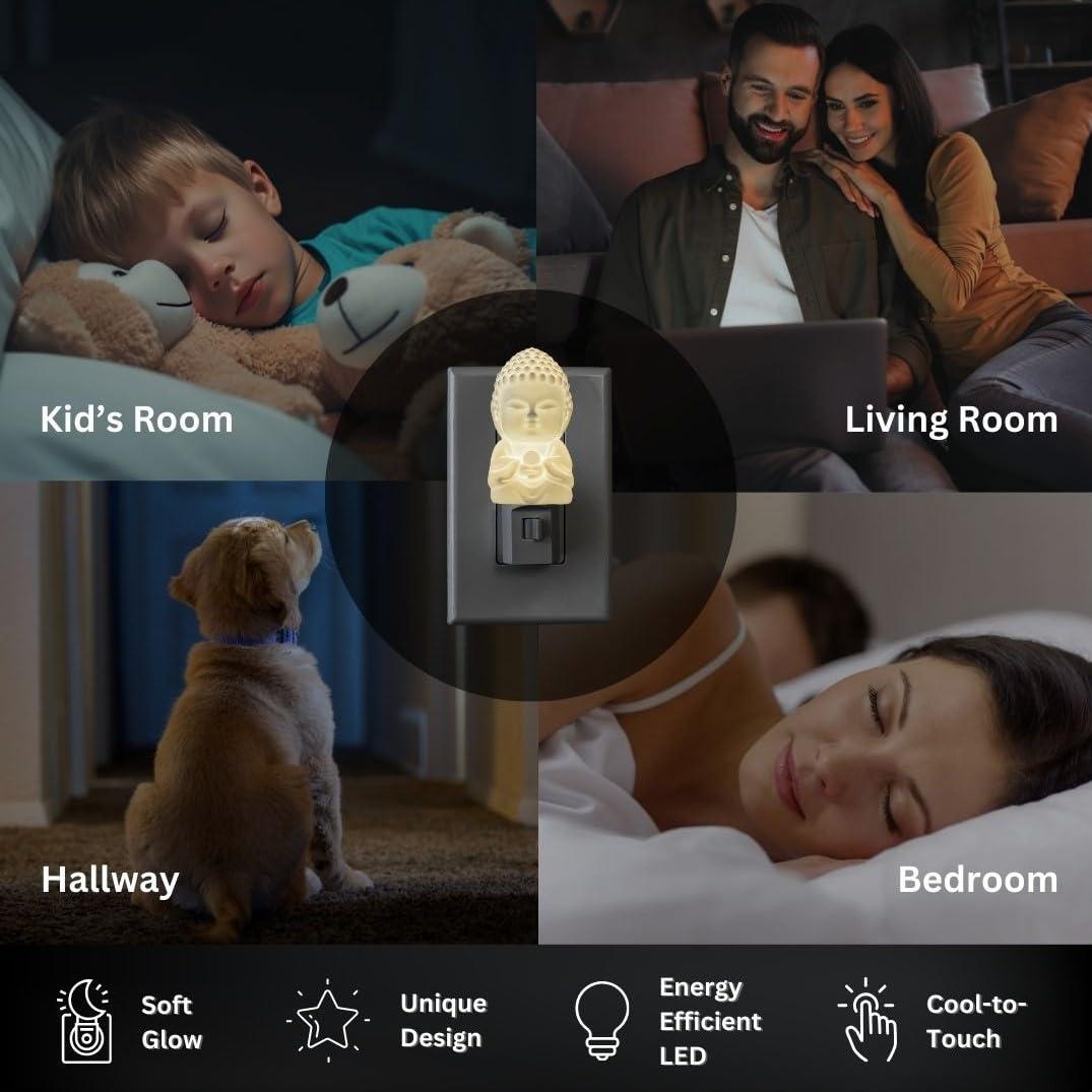 Luz Nocturna Baby Buddha Enchufable | Brillo Suave 120V