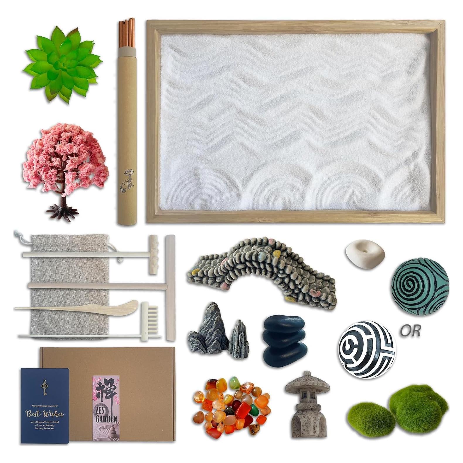 Kit Jardín Zen Mini Threeheng con Bandeja de Bambú y Accesorios