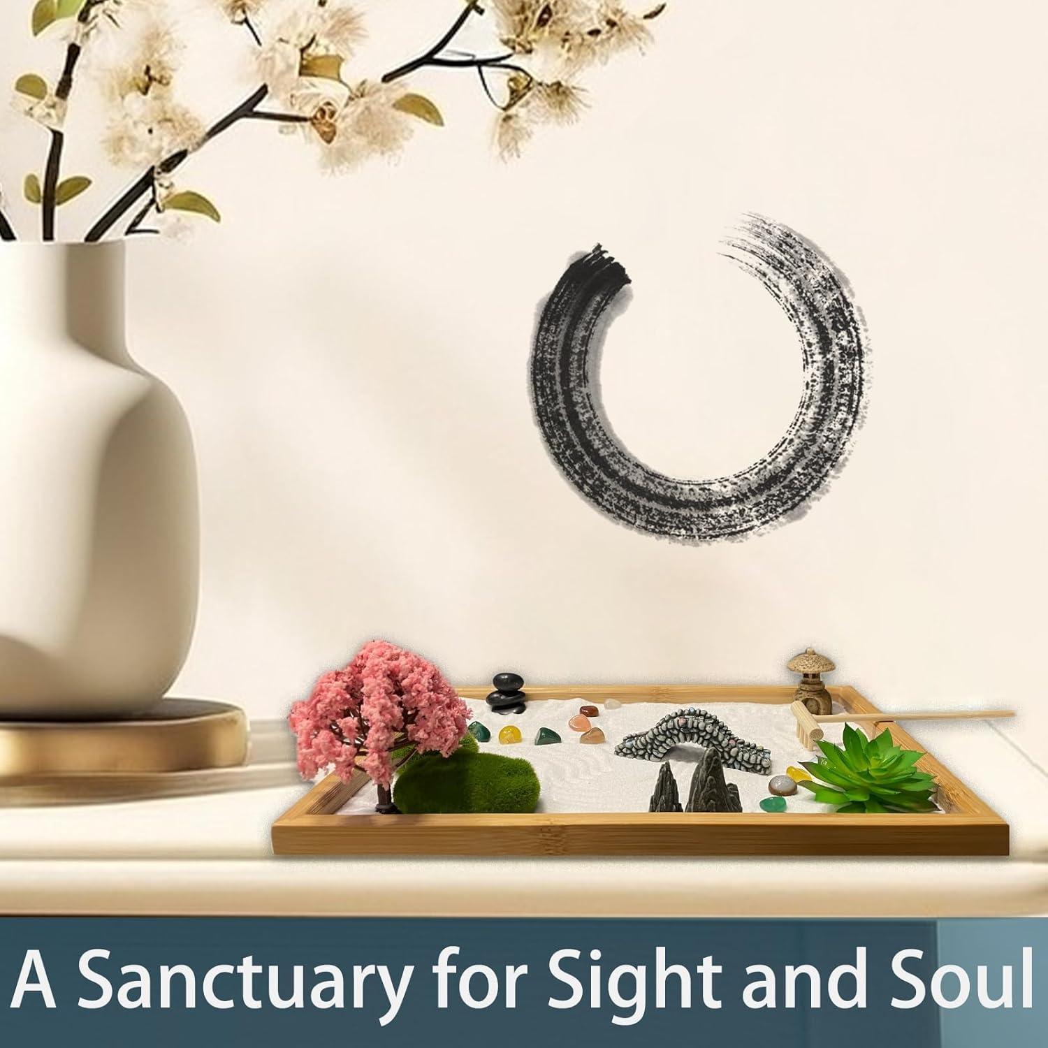 Kit Jardín Zen Mini Threeheng con Bandeja de Bambú y Accesorios