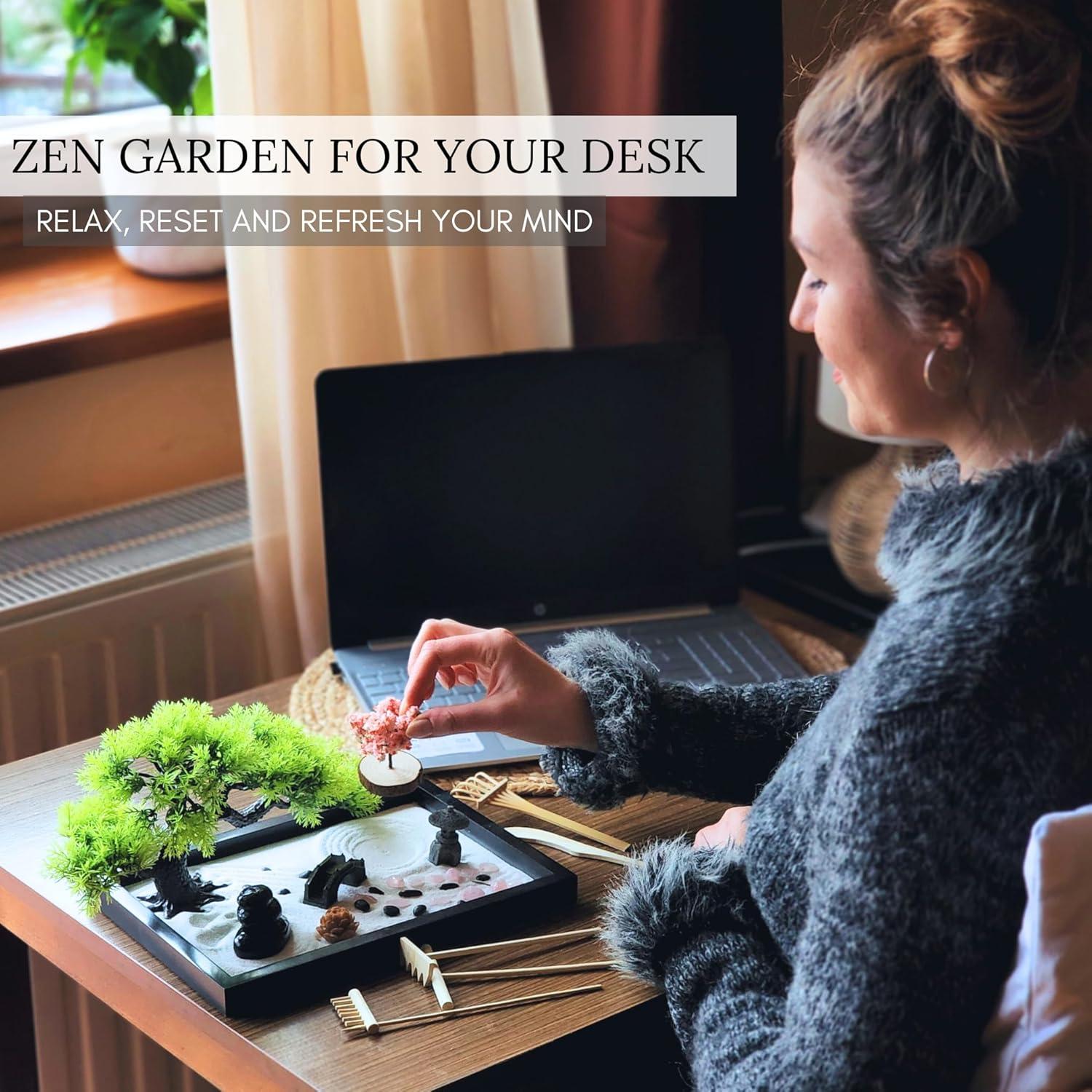 Jardín Zen para Escritorio Earthy Blendz - Cuarzo Rosa y Arena