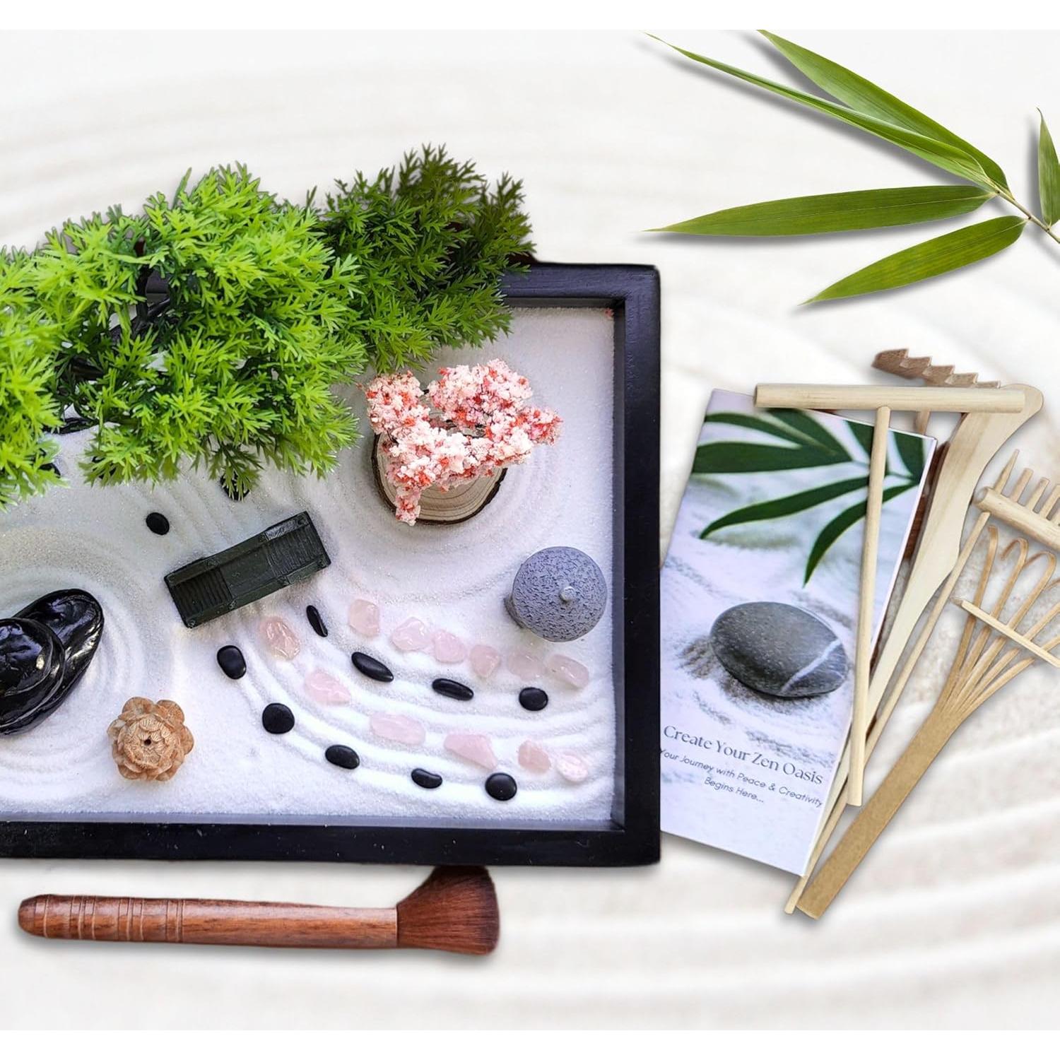 Jardín Zen para Escritorio Earthy Blendz - Cuarzo Rosa y Arena