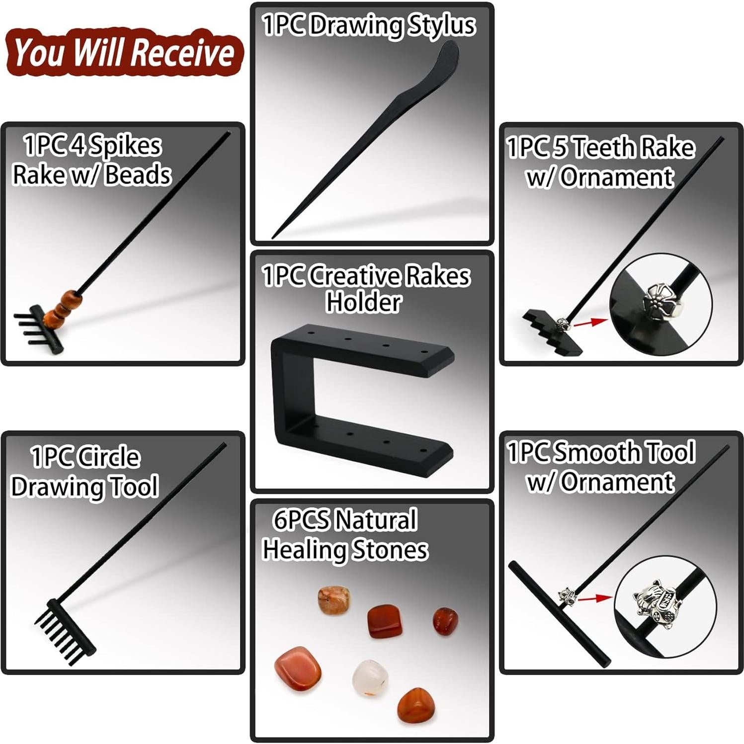 Set de Rastrillos Zen Mini JJJ Arts - 12 Piezas de Bambú