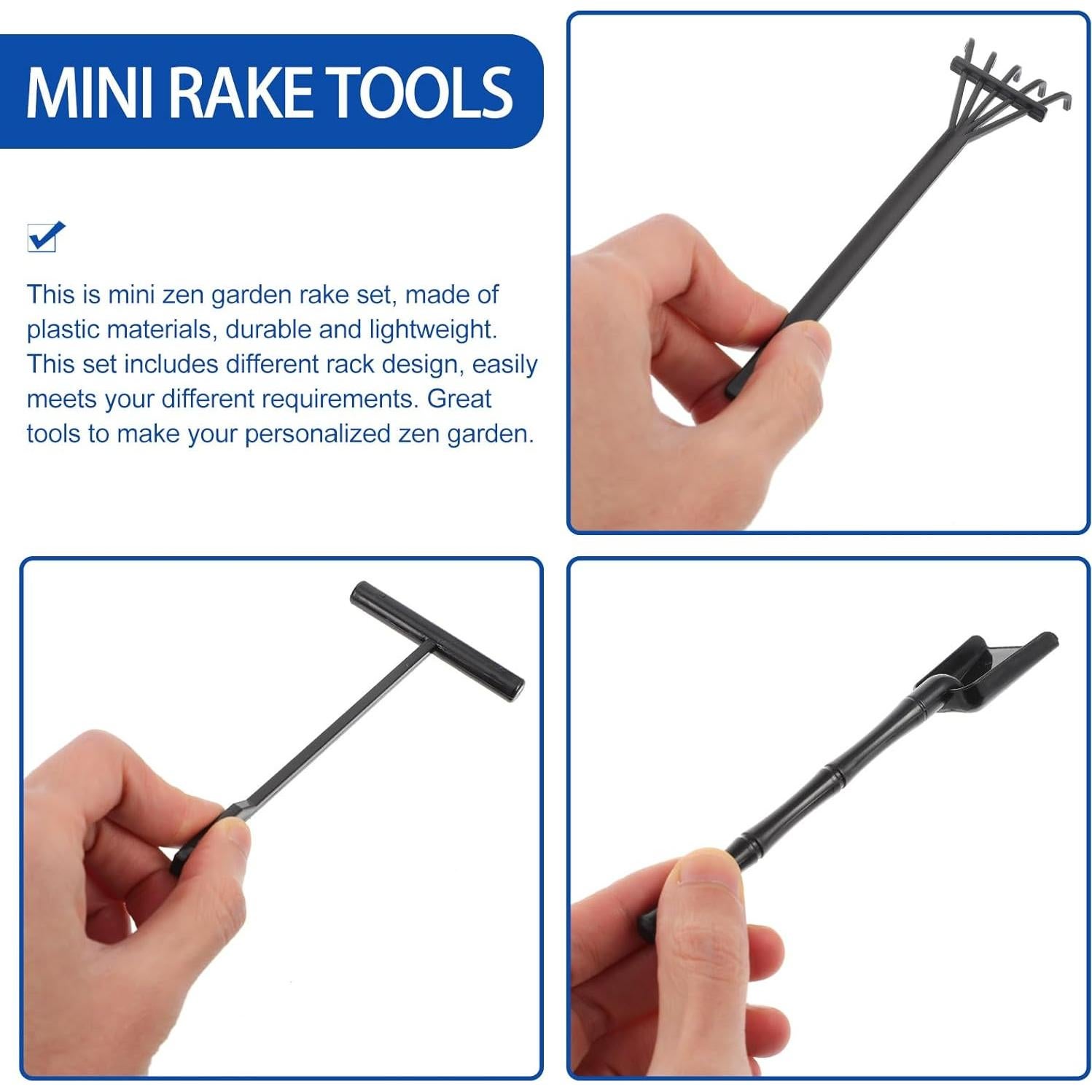 Kit 6 Pcs Rastrillos de Jardín Zen Negro - Herramientas de Arena