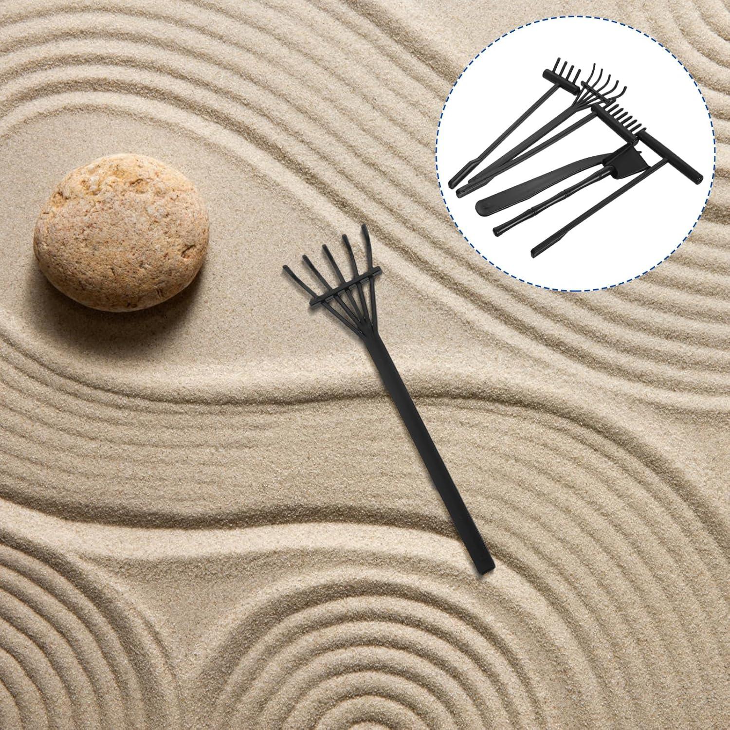 Kit 6 Pcs Rastrillos de Jardín Zen Negro - Herramientas de Arena