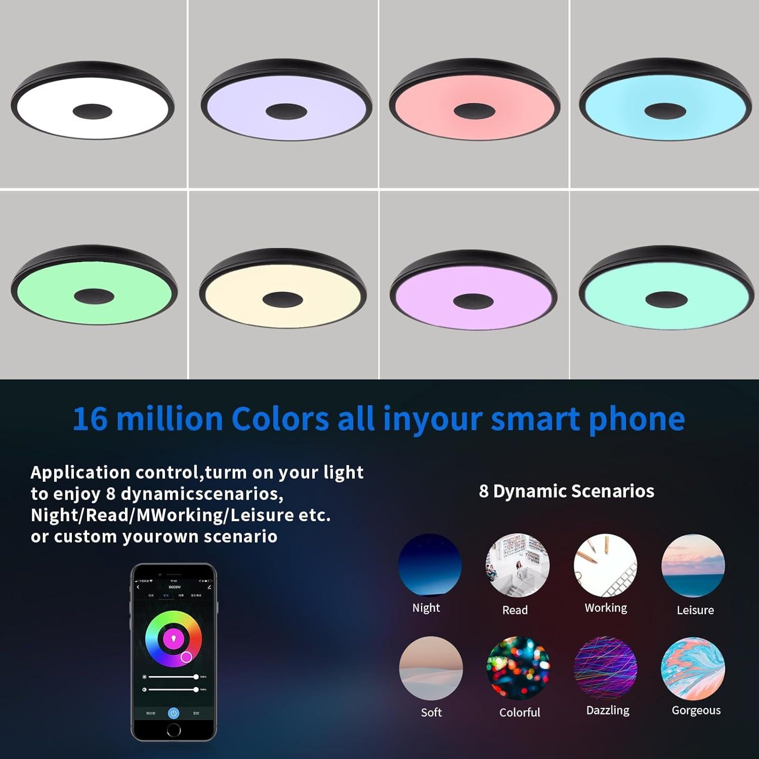 Lámpara de Techo LED ASALL 18W con Altavoz Bluetooth RGB