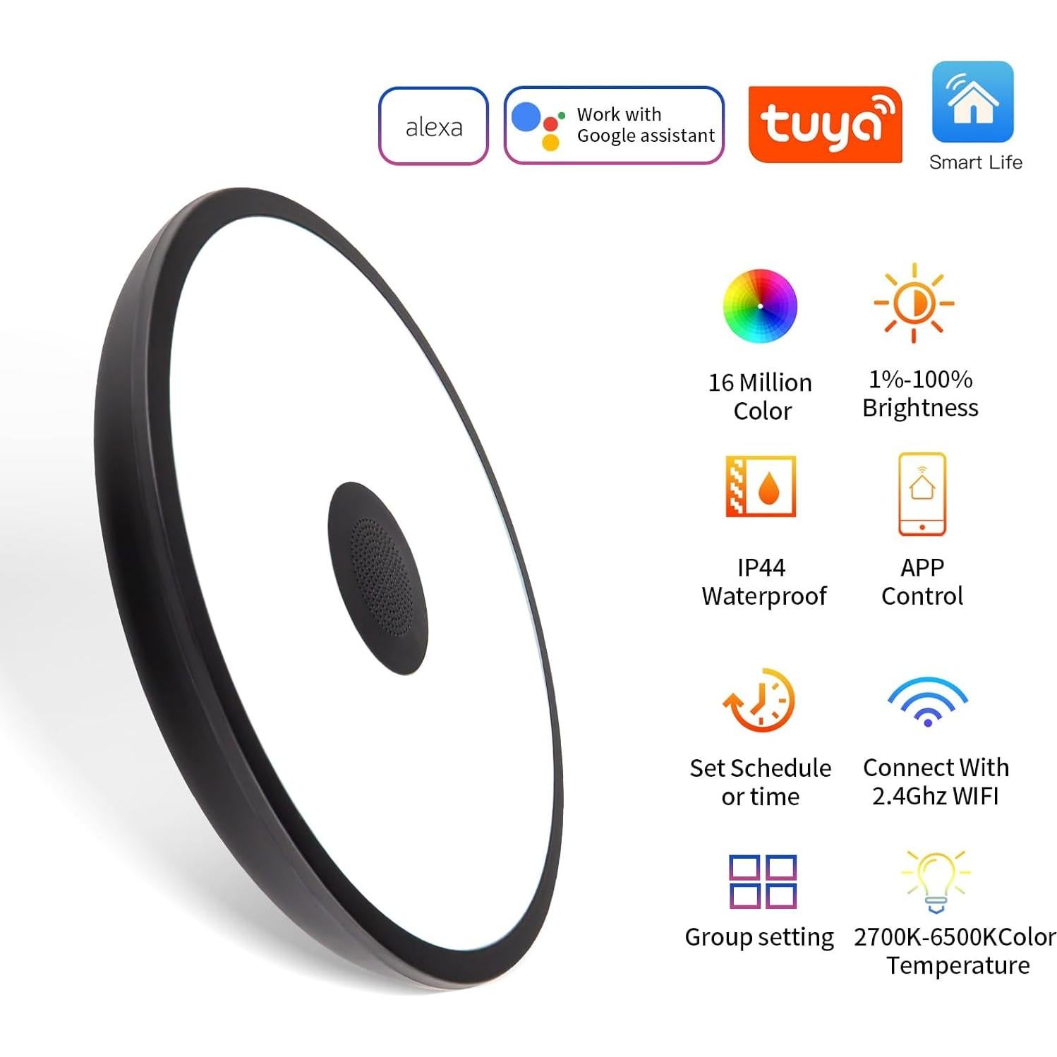 Lámpara de Techo LED ASALL 18W con Altavoz Bluetooth RGB