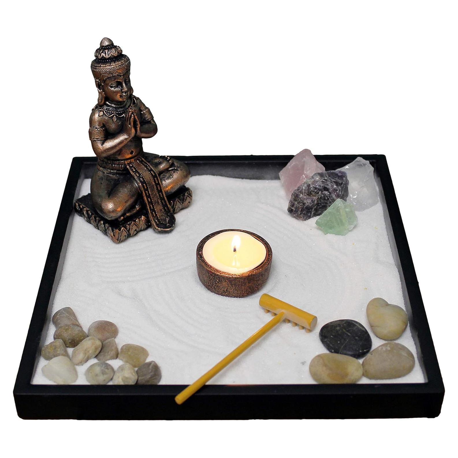 Kit Jardín Zen Nature's Mark para Escritorio con Rastrillo y Vela