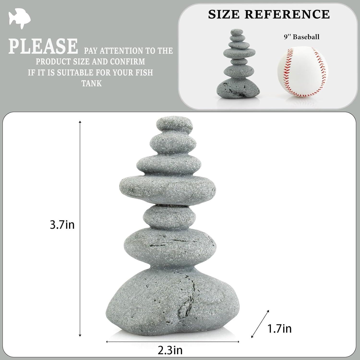 Estatua de Piedras Zen Apiladas SiissaPeksid 9.4 cm para Acuario