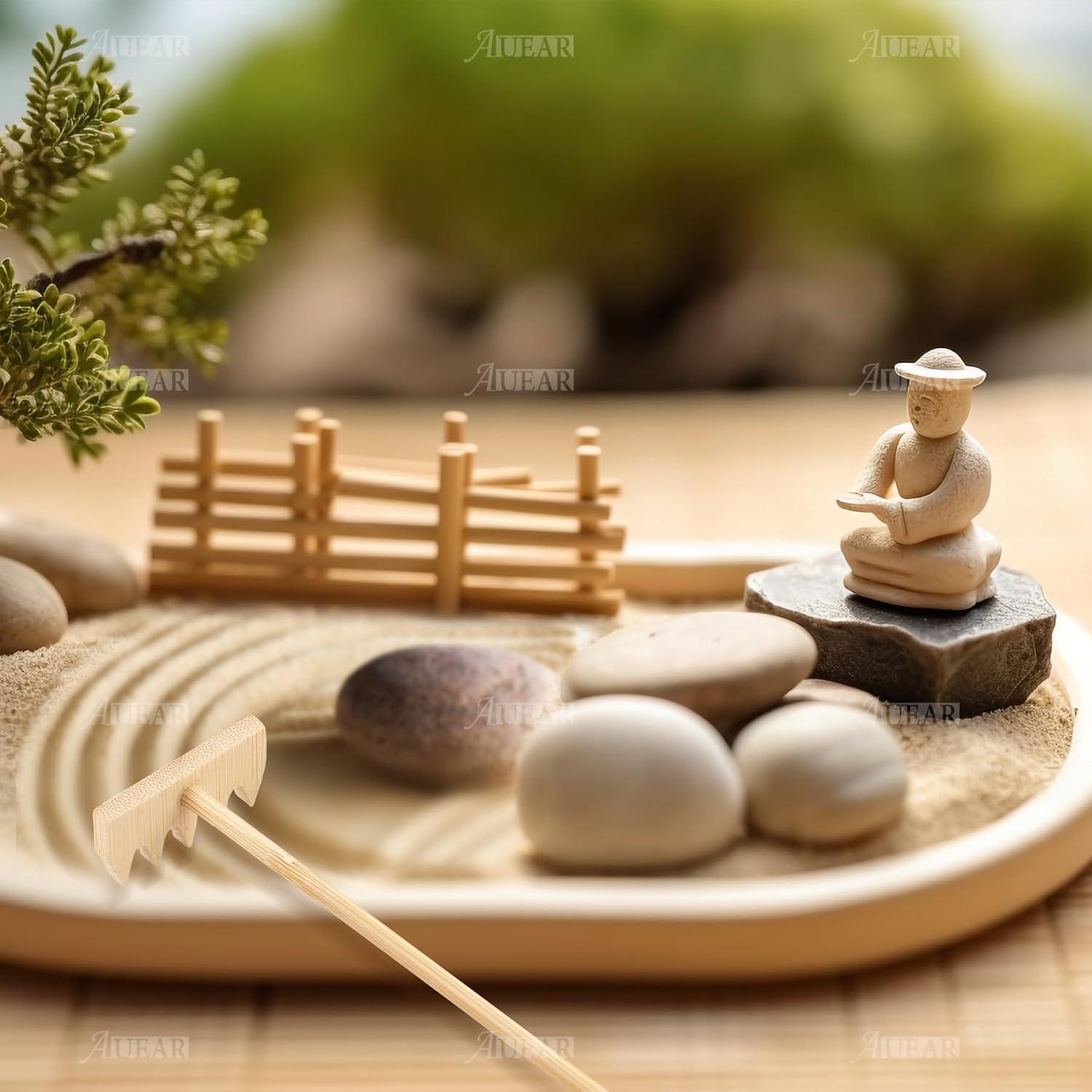 Juego de Rastrillos Zen de Arena AUEAR - 3 Piezas de Bambú