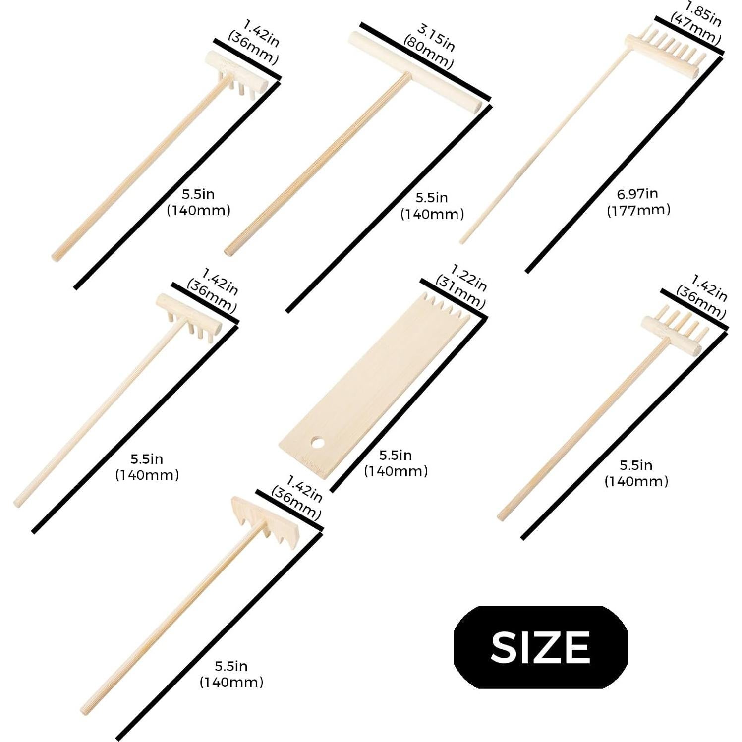 Juego de 7 Mini Rastrillos Zen de Bambú LINYUEARUI