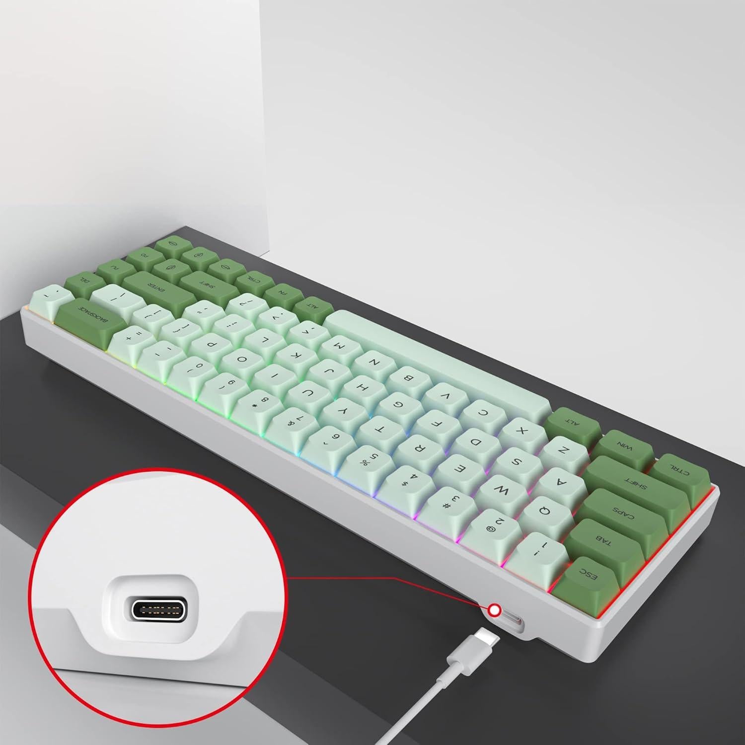 Teclado Mecánico Owpkeenthy 65% RGB Switch Rojo Matcha