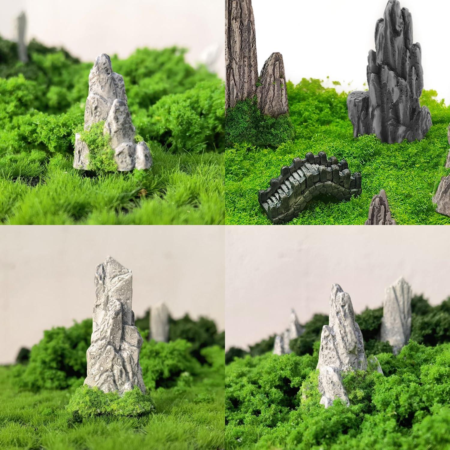 Conjunto de Accesorios de Jardín Miniatura OrgMemory - 6 Rocallas y Puente