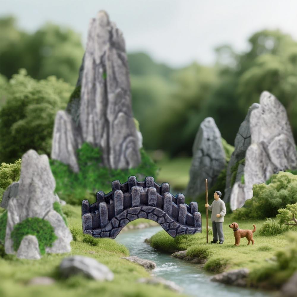Conjunto de Accesorios de Jardín Miniatura OrgMemory - 6 Rocallas y Puente