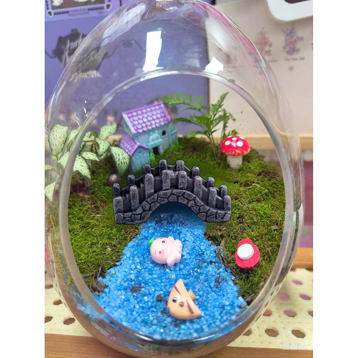 Conjunto de Accesorios de Jardín Miniatura OrgMemory - 6 Rocallas y Puente