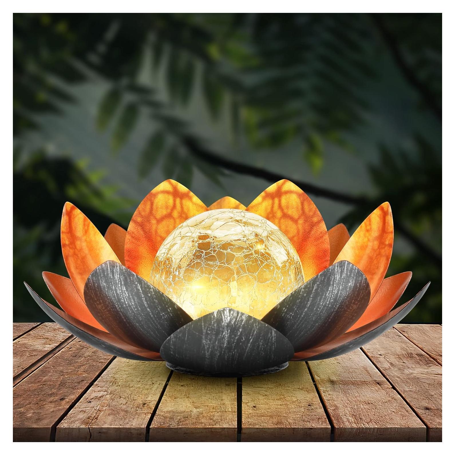 Luz Solar de Loto QZHP, Globo de Vidrio Craquelado IP44