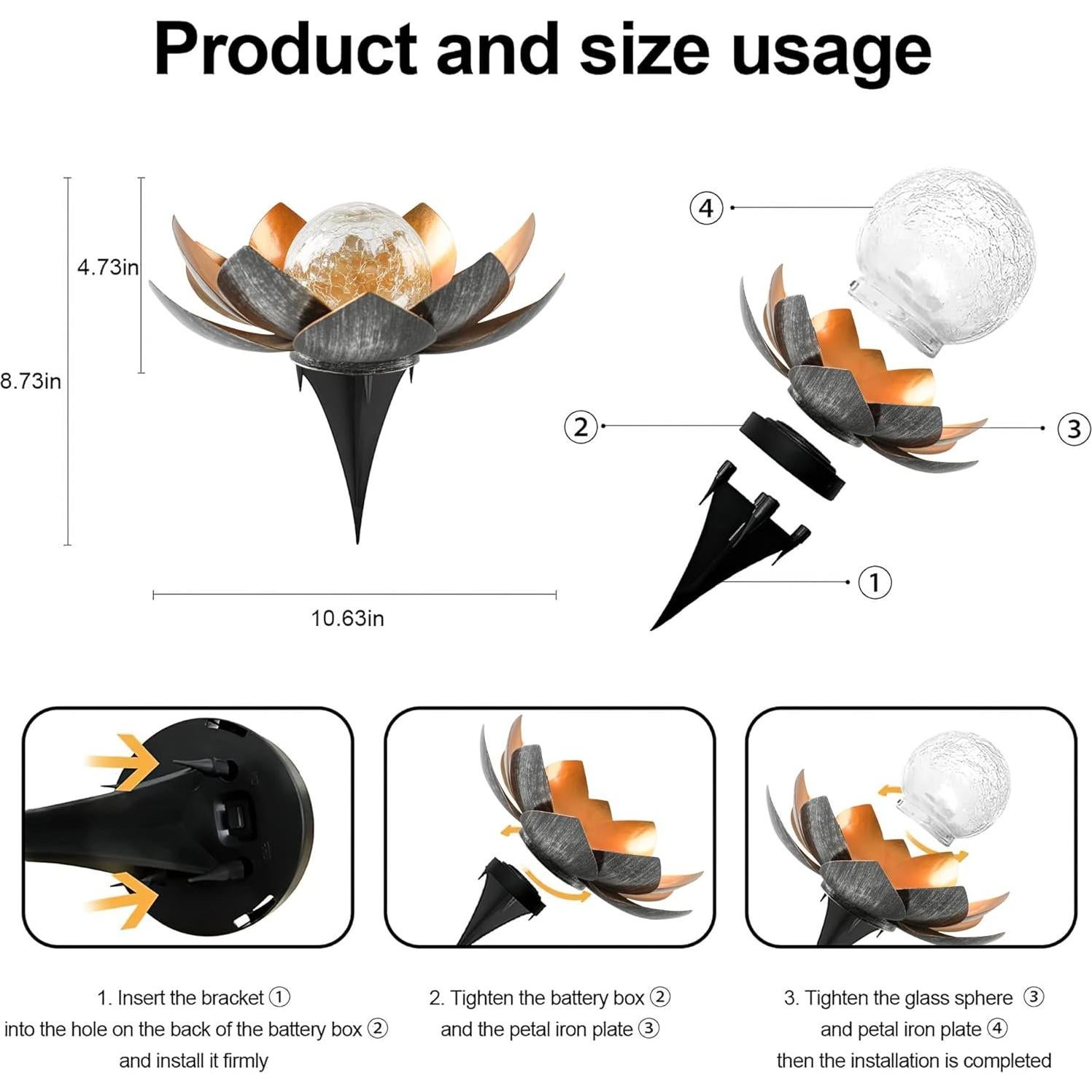 Luz Solar de Loto QZHP, Globo de Vidrio Craquelado IP44