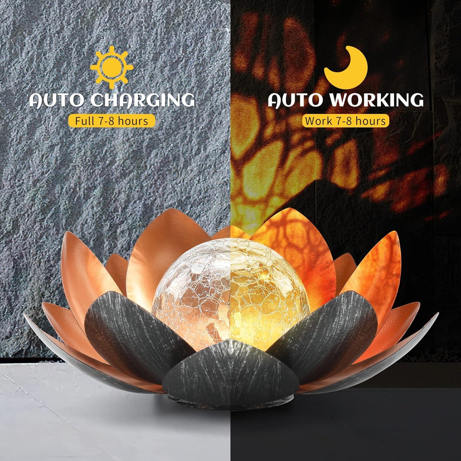 Luz Solar de Loto QZHP, Globo de Vidrio Craquelado IP44