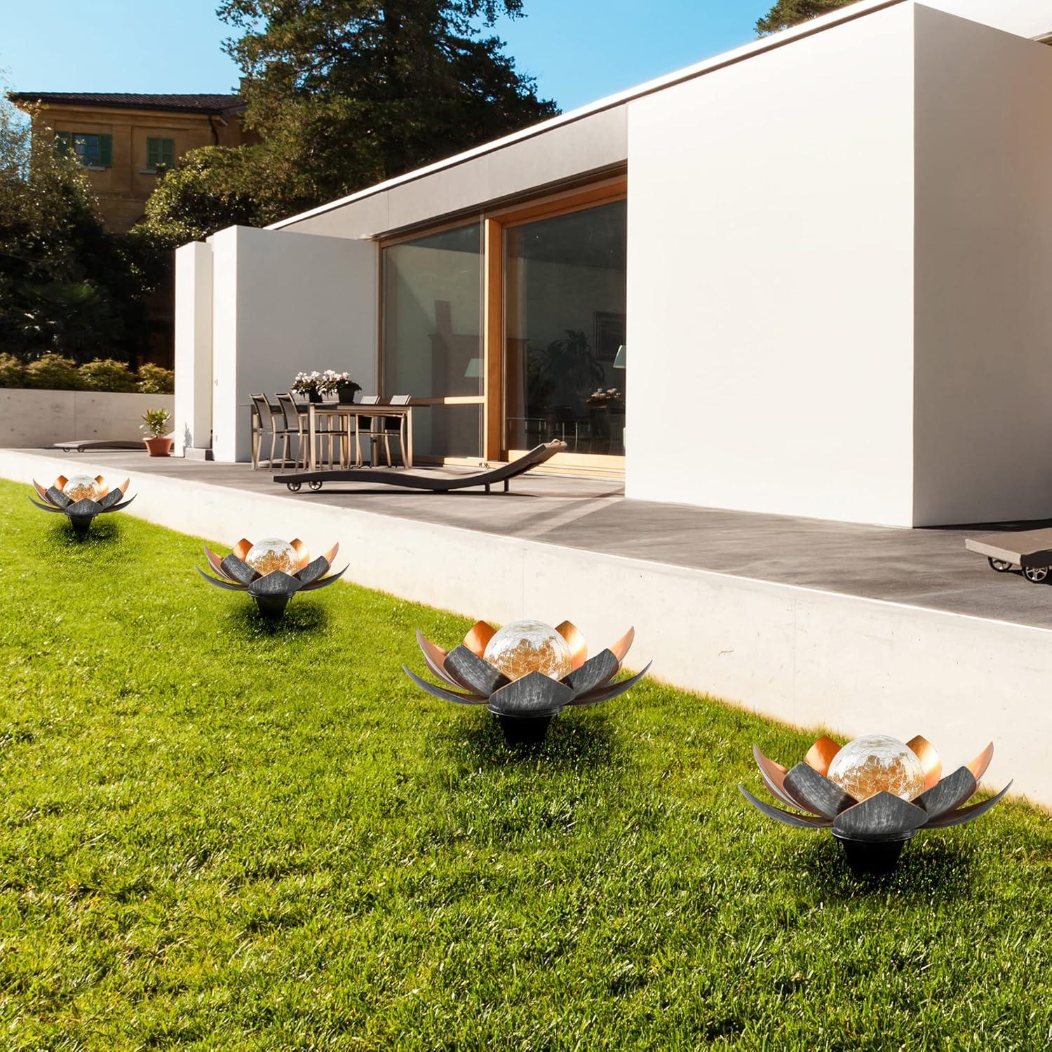 Luz Solar de Loto QZHP, Globo de Vidrio Craquelado IP44