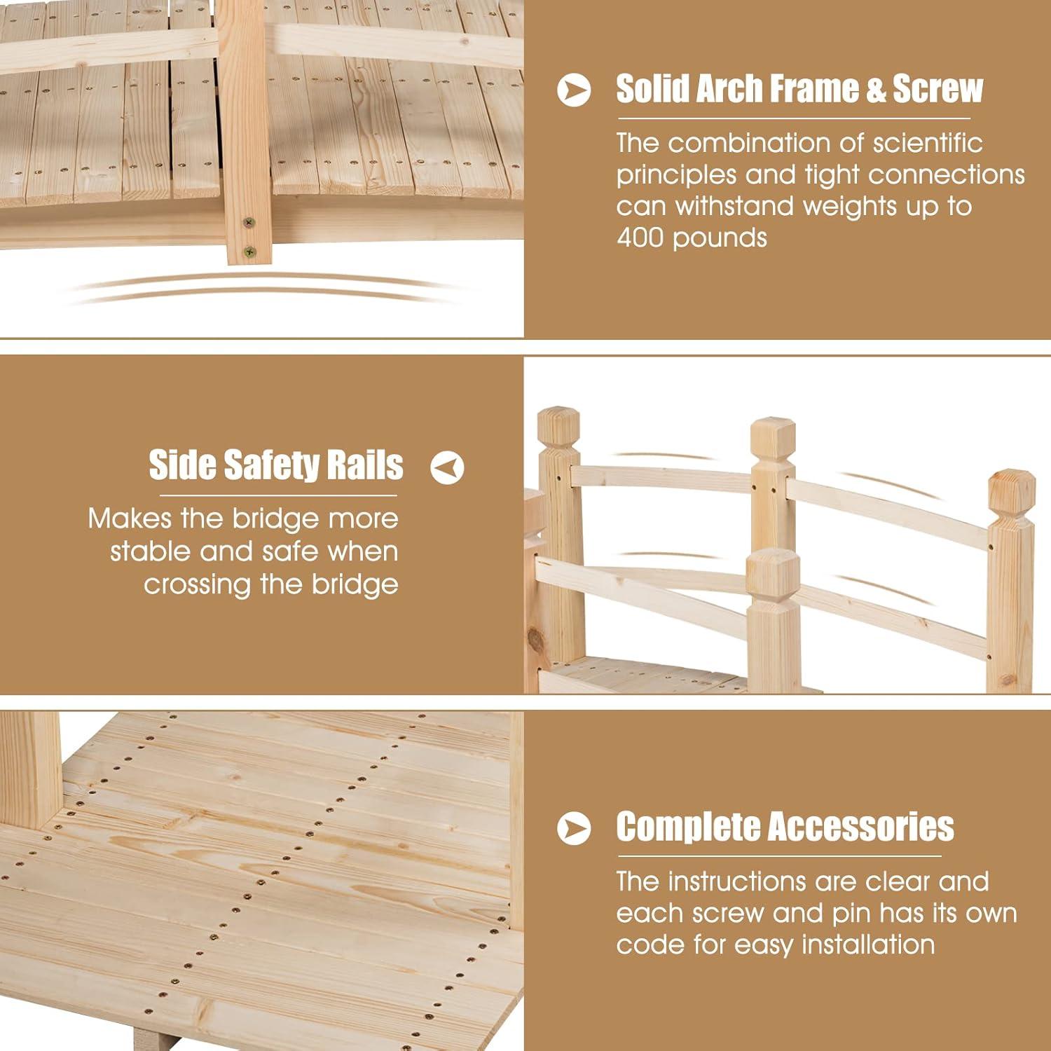 Puente de Jardín de Madera Giantex 1.52m con Barandillas