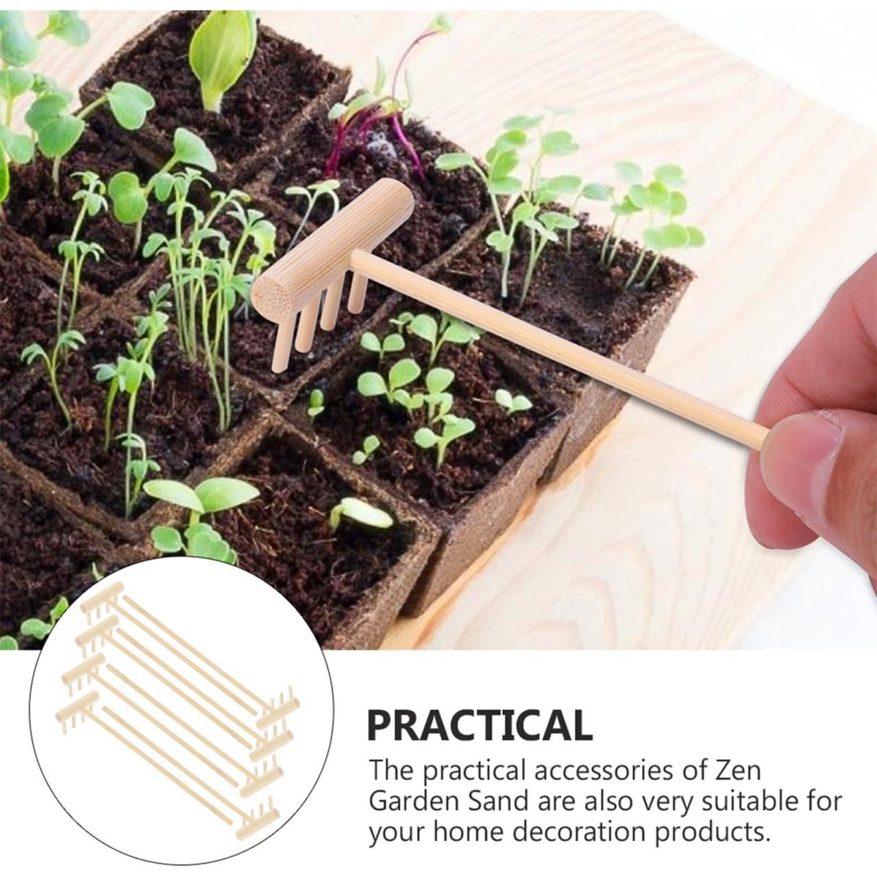 64 Piezas Mini Rastrillos de Jardín Zen SEWACC 14cm Bambú