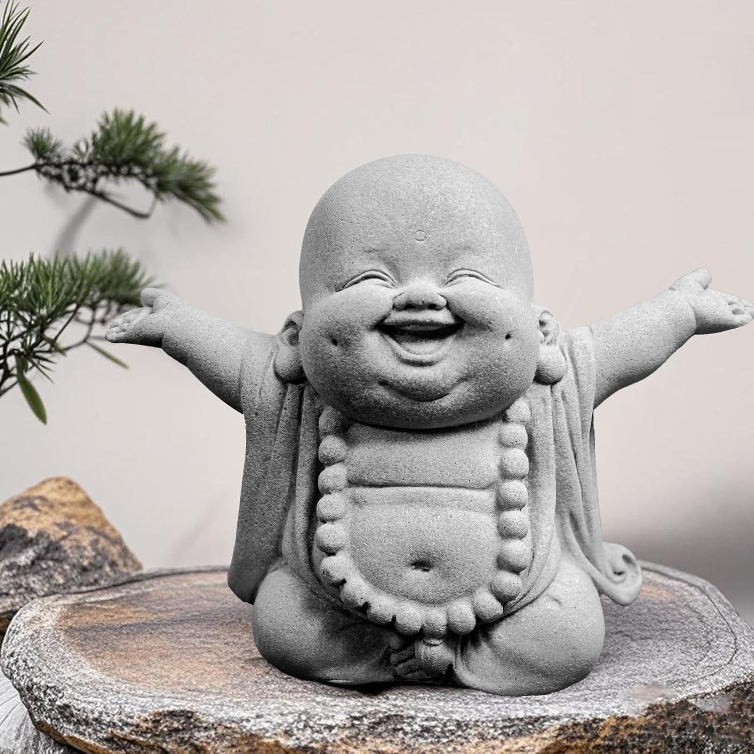 Estatua de Buda Riendo de Arenisca para Jardín y Acuario