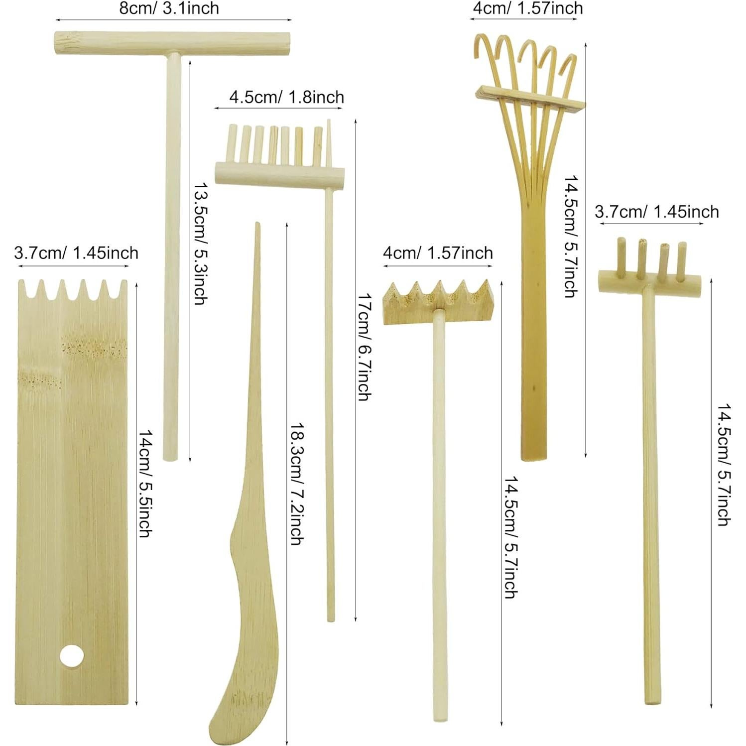 Kit de Rastrillos de Jardín Zen Cayway 7 PCS de Bambú