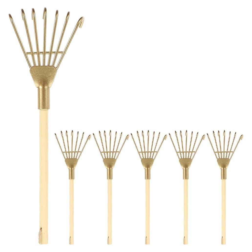 LOGOFUN Mini Rastrillos Zen Dorados 6 Pcs para Jardín