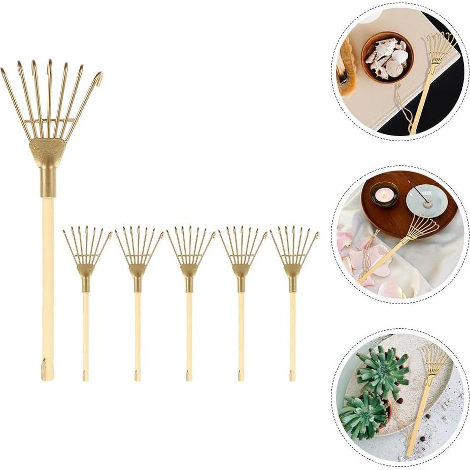 LOGOFUN Mini Rastrillos Zen Dorados 6 Pcs para Jardín