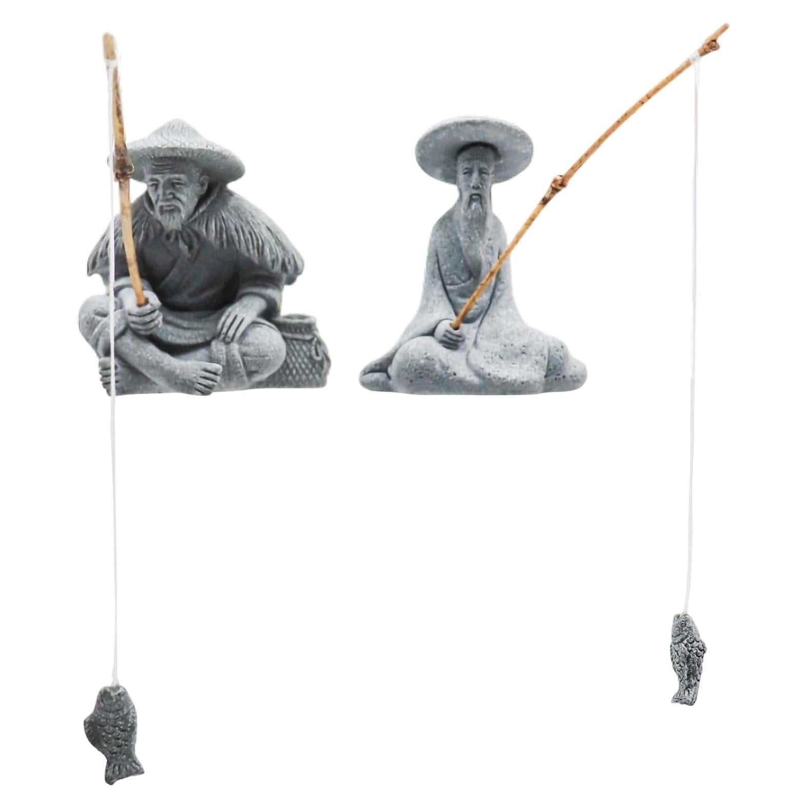 2 Figuras Decorativas de Anciano Pescador Zen MinrzPet