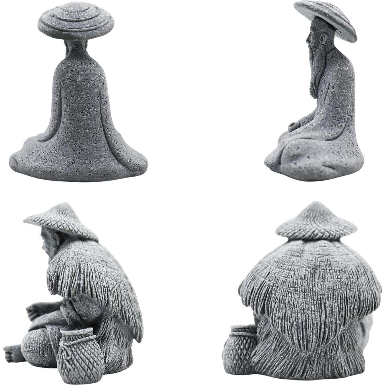 2 Figuras Decorativas de Anciano Pescador Zen MinrzPet