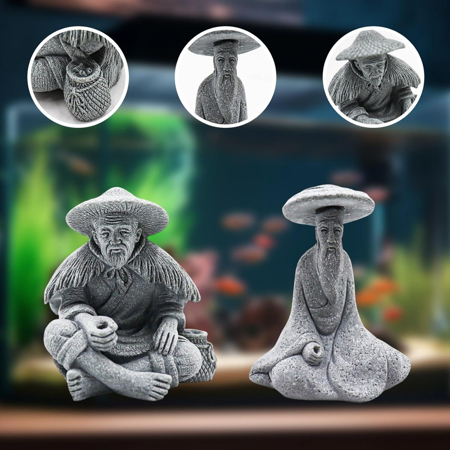 2 Figuras Decorativas de Anciano Pescador Zen MinrzPet