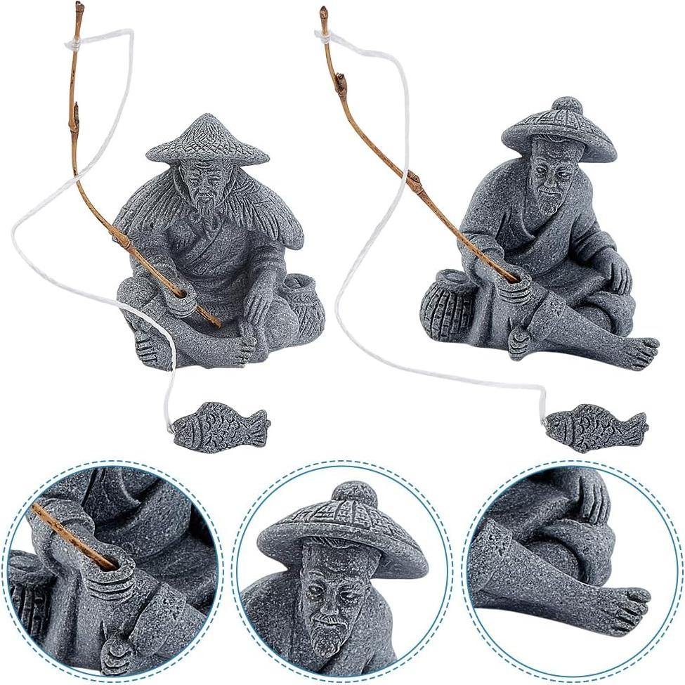 Estatuas Mini Pescador WEBEEDY - 3 Piezas Arenisca Decorativa