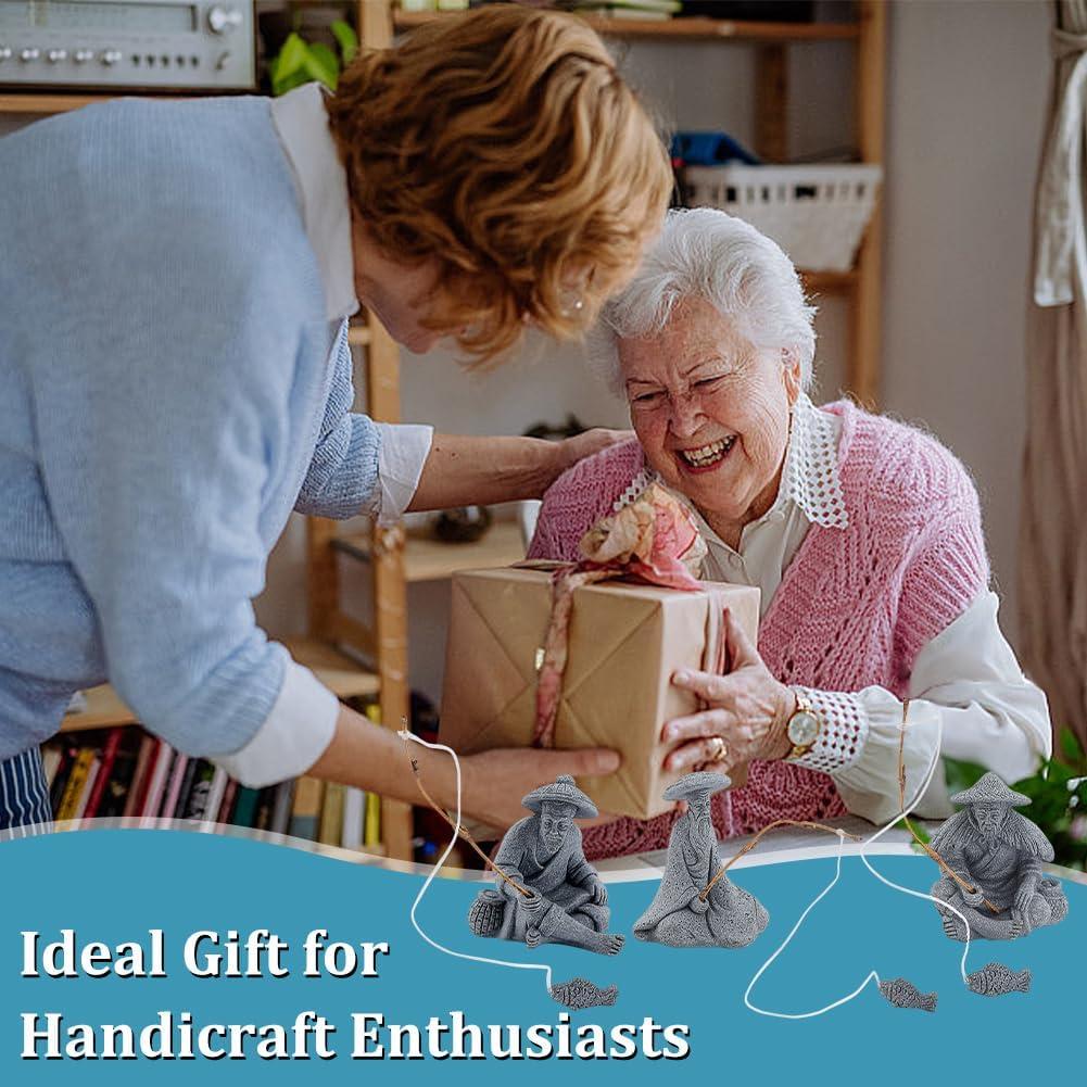 Estatuas Mini Pescador WEBEEDY - 3 Piezas Arenisca Decorativa