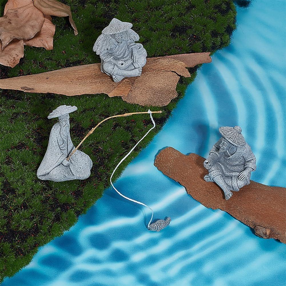 Estatuas Mini Pescador WEBEEDY - 3 Piezas Arenisca Decorativa
