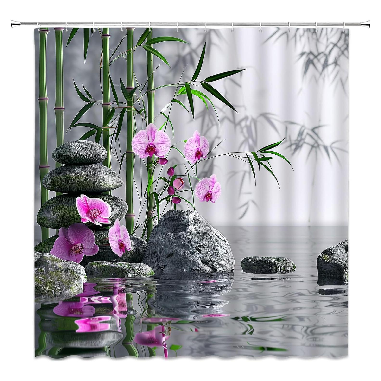 Cortina de Ducha Japonesa AYDSMYD 180x180 cm Floral Verde