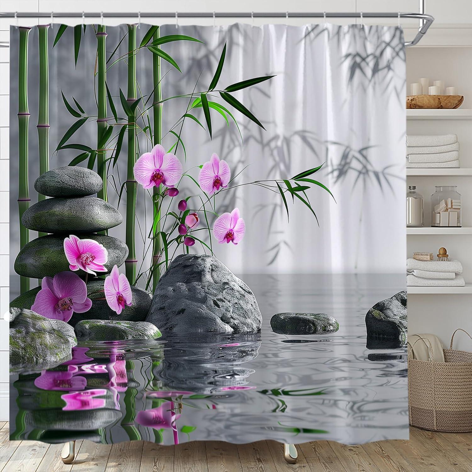 Cortina de Ducha Japonesa AYDSMYD 180x180 cm Floral Verde