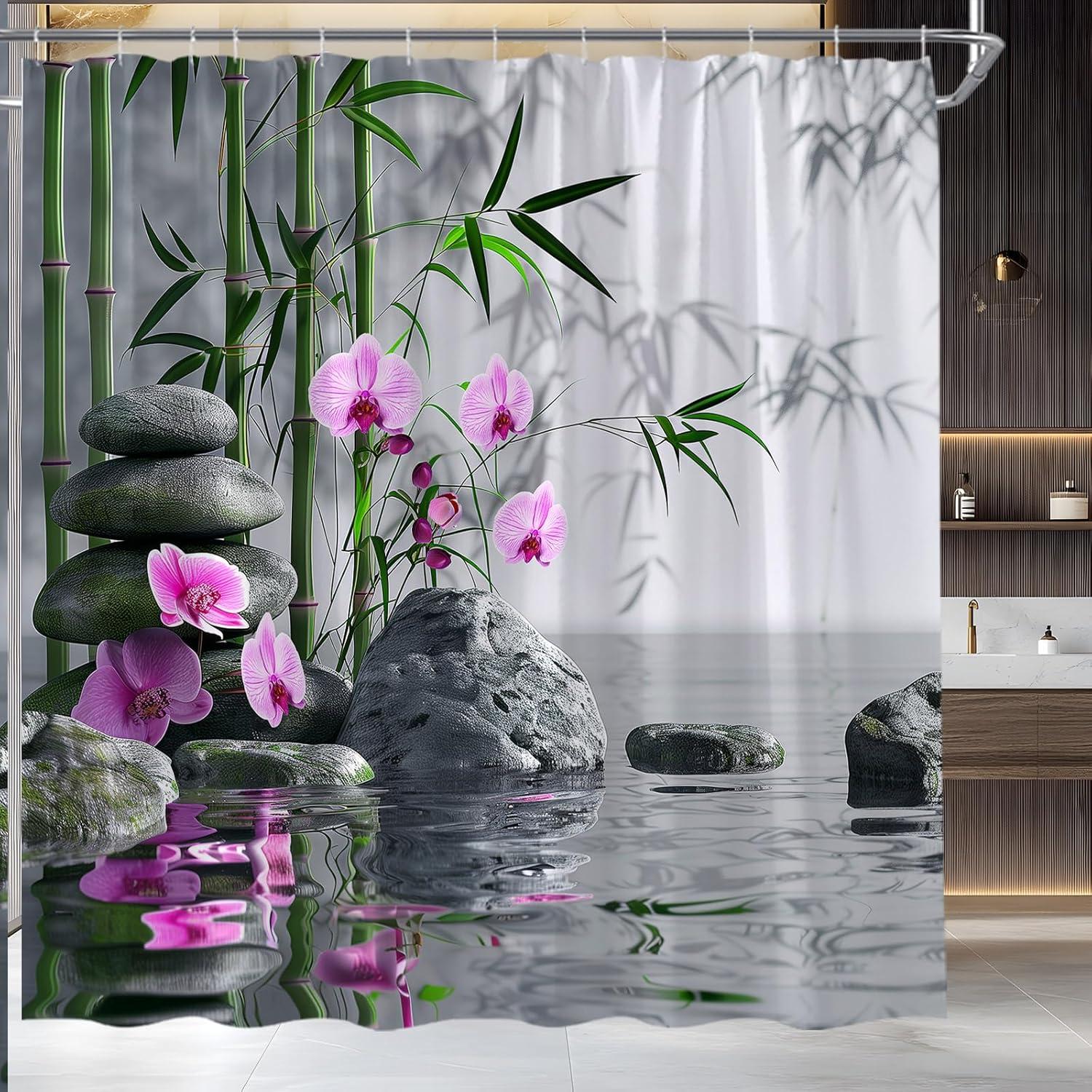 Cortina de Ducha Japonesa AYDSMYD 180x180 cm Floral Verde