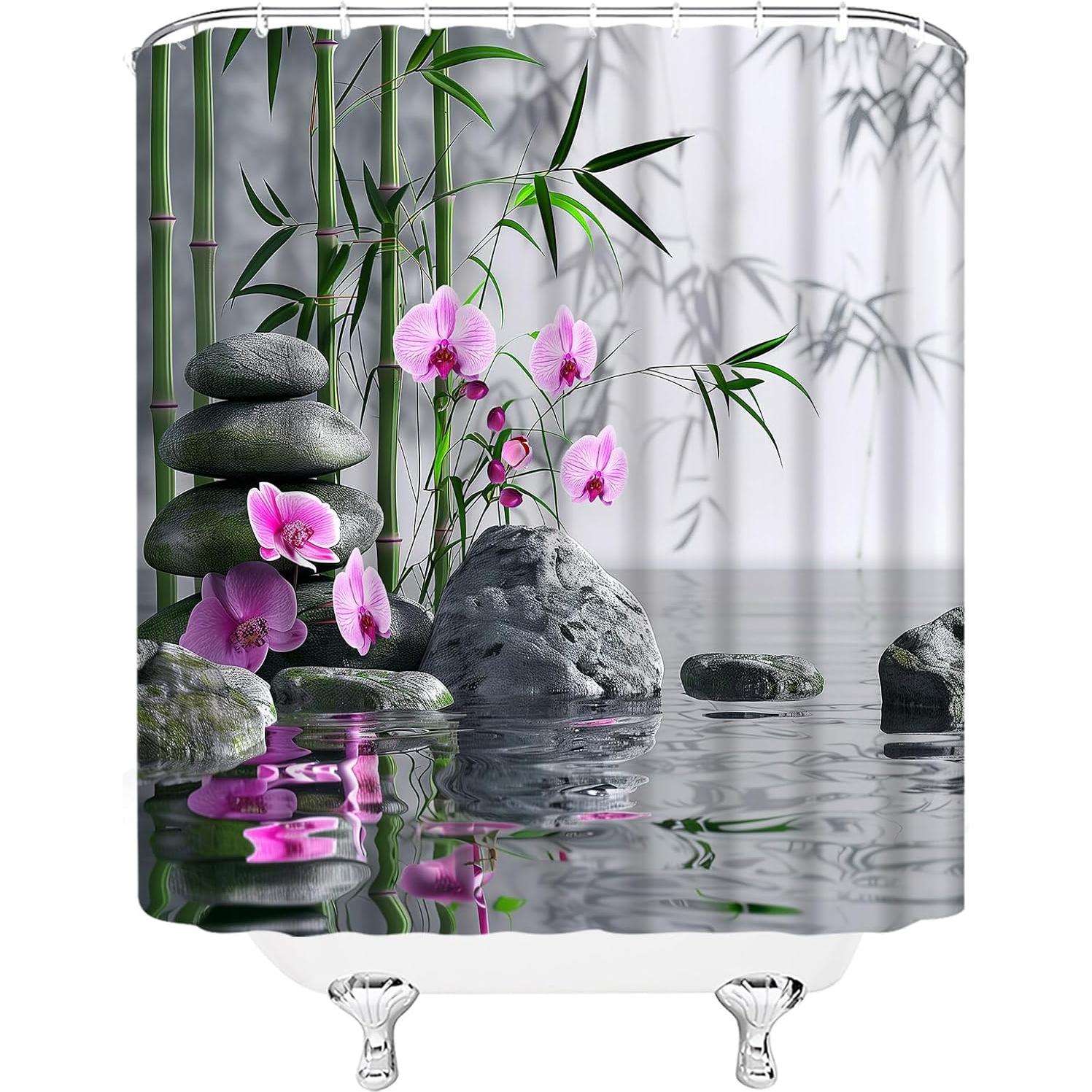 Cortina de Ducha Japonesa AYDSMYD 180x180 cm Floral Verde