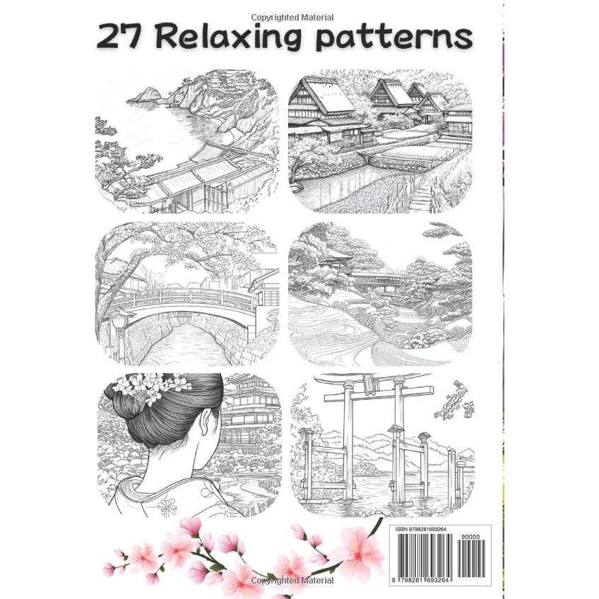 Japanese Zen Coloring Book Mindfulness Coloring for Adults: Enjoy a collection of 27 images for you to color, featuring woodblock prints of gardens ... on a separate page to prevent bleed-through