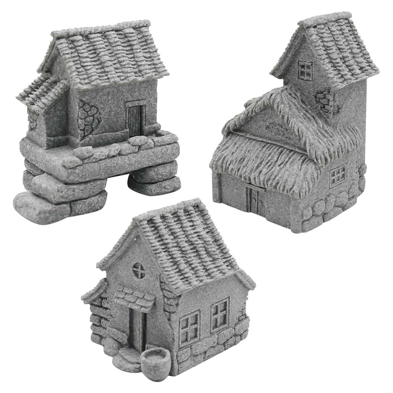 3PCS Micro Casas de Pueblo Saihisday para Jardín Zen