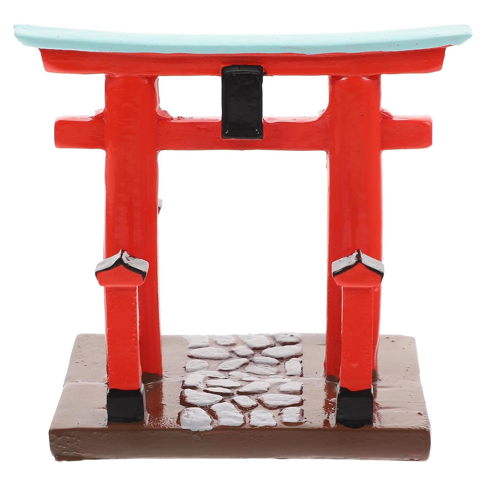 Garneck Japanese Torii Gate Shinto Ornament Shrine Temple Fairy Zen Gardens Decor Japan Altar Shelf Torii Gate Statue Landscape Miniatures for Home Fish Tank Aquarium Decorations