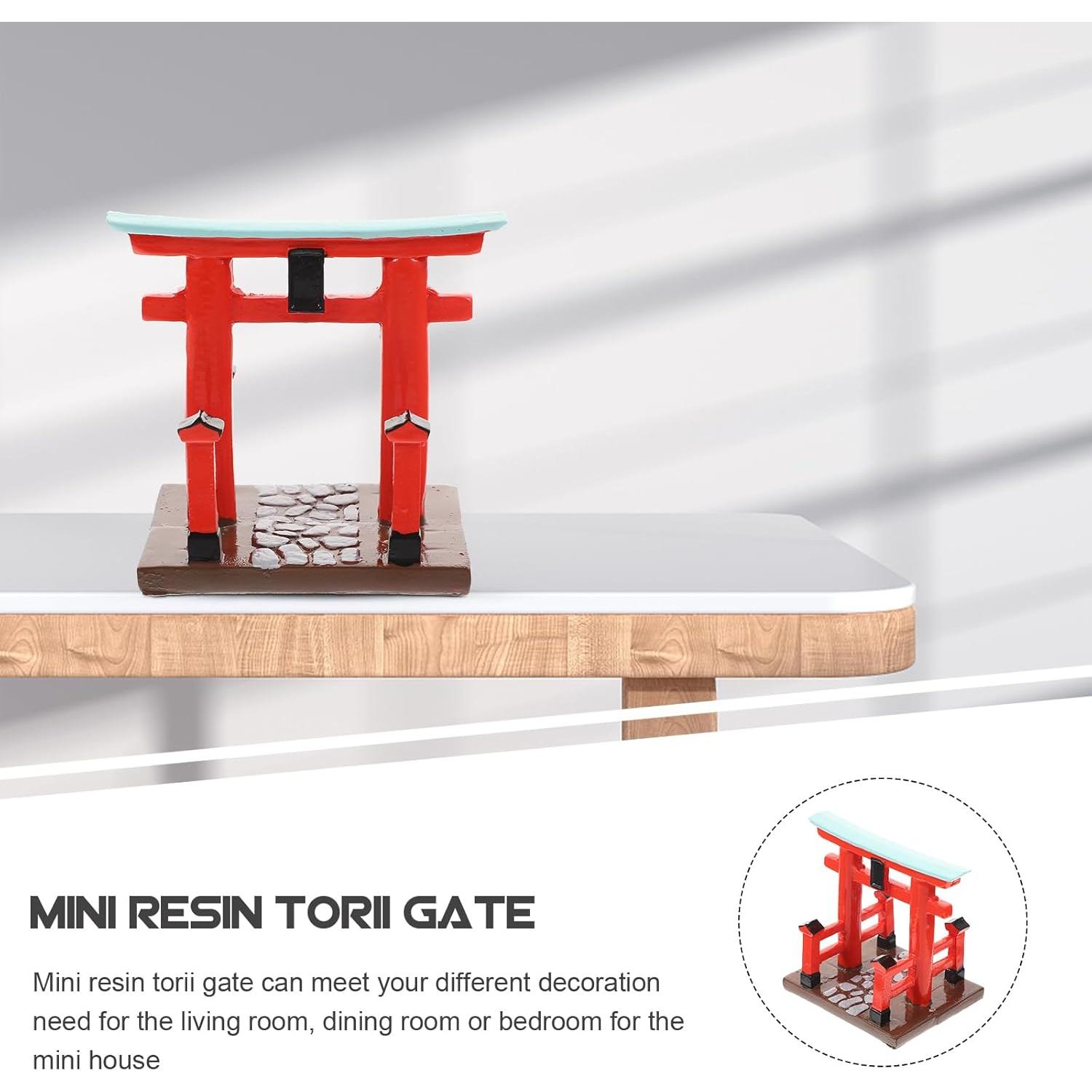 Garneck Japanese Torii Gate Shinto Ornament Shrine Temple Fairy Zen Gardens Decor Japan Altar Shelf Torii Gate Statue Landscape Miniatures for Home Fish Tank Aquarium Decorations