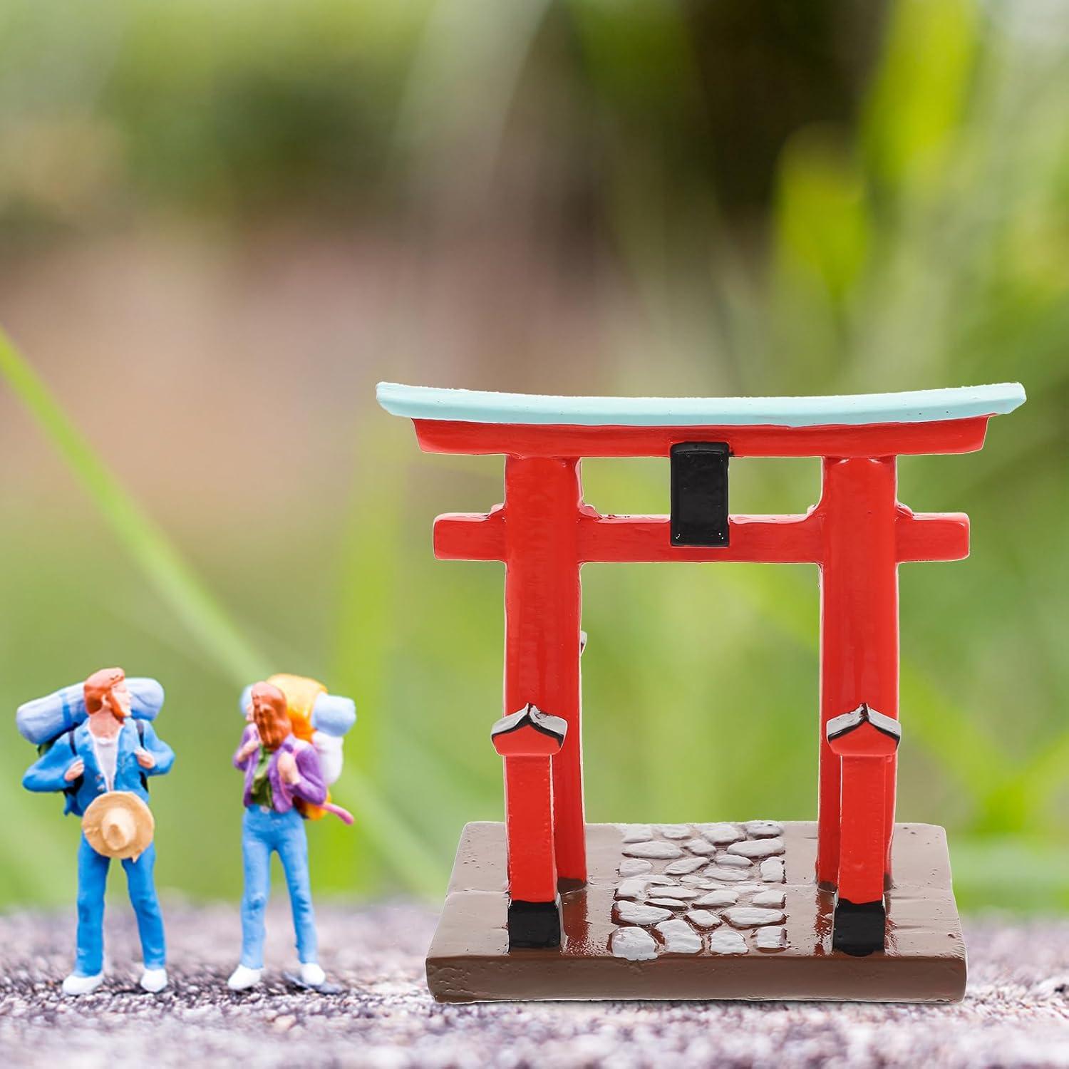 Garneck Japanese Torii Gate Shinto Ornament Shrine Temple Fairy Zen Gardens Decor Japan Altar Shelf Torii Gate Statue Landscape Miniatures for Home Fish Tank Aquarium Decorations