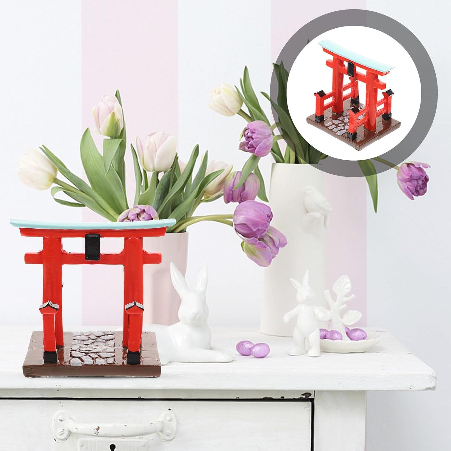 Garneck Japanese Torii Gate Shinto Ornament Shrine Temple Fairy Zen Gardens Decor Japan Altar Shelf Torii Gate Statue Landscape Miniatures for Home Fish Tank Aquarium Decorations