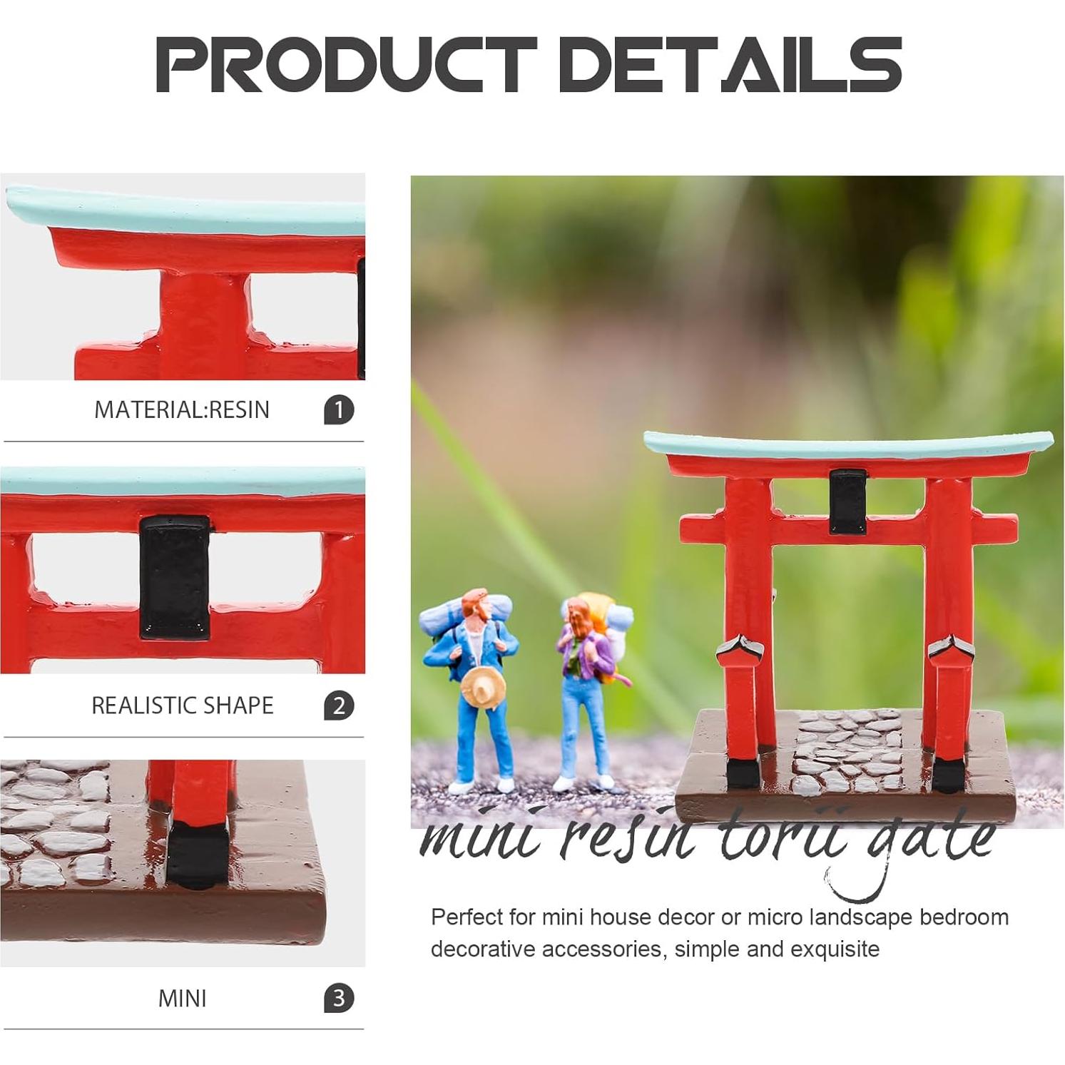 Garneck Japanese Torii Gate Shinto Ornament Shrine Temple Fairy Zen Gardens Decor Japan Altar Shelf Torii Gate Statue Landscape Miniatures for Home Fish Tank Aquarium Decorations